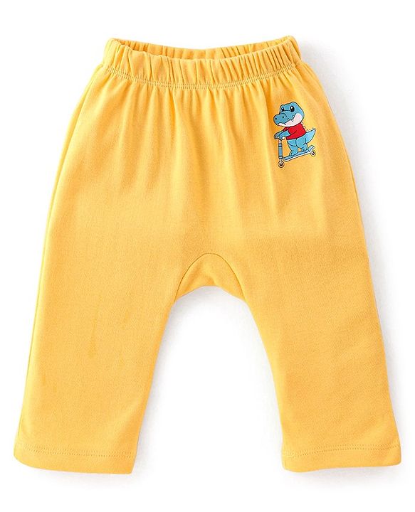 Babyhug Cotton Knit Full Length Diaper Pants Stripes & Dino Print Pack of 3 - Multicolour