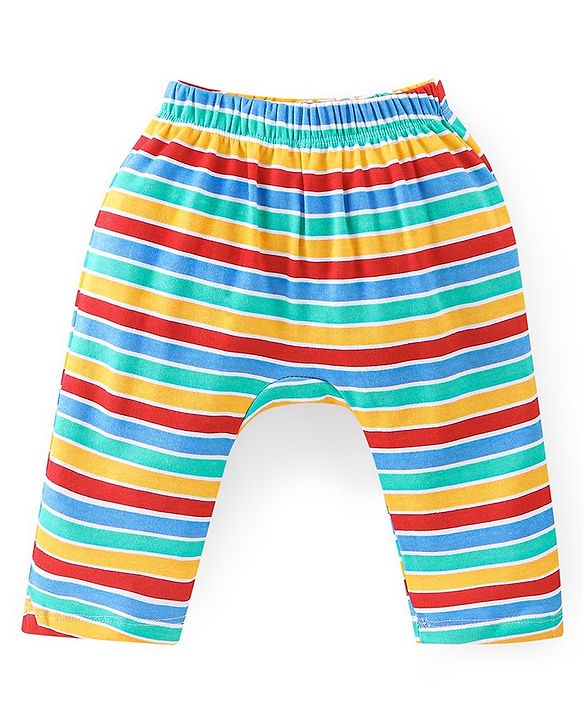 Babyhug Single Jersey Knit Full Length Diaper Legging Toy Train Print Pack Of 3 - Multicolor