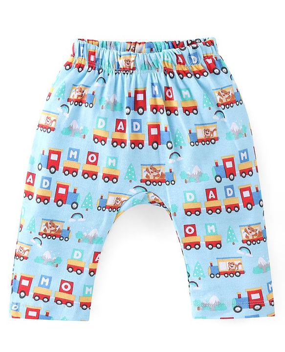 Babyhug Single Jersey Knit Full Length Diaper Legging Toy Train Print Pack Of 3 - Multicolor