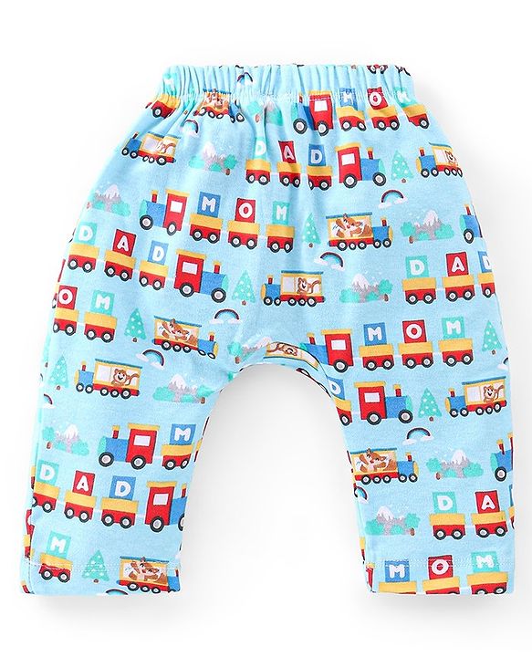 Babyhug Single Jersey Knit Full Length Diaper Legging Toy Train Print Pack Of 3 - Multicolor