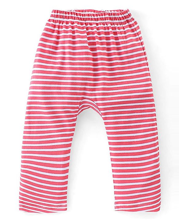 Babyhug Cotton Interlock Knit Full Length Diaper Pants Stripes & Floral Print Pack of 3 - Pink & Grey