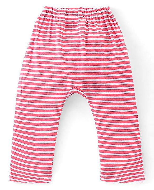 Babyhug Cotton Interlock Knit Full Length Diaper Pants Stripes & Floral Print Pack of 3 - Pink & Grey