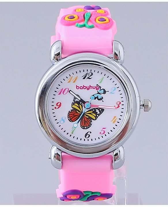 Babyhug Analog Watch with Bracelets & Butterfly Print- Multicolor