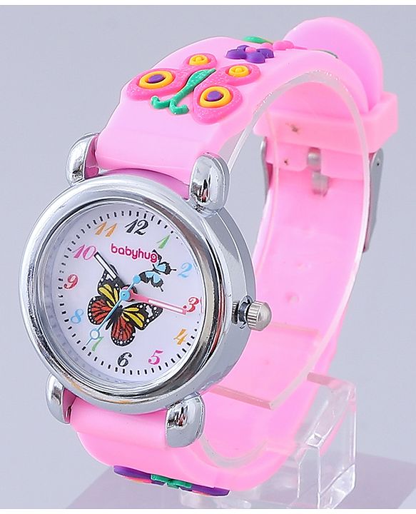 Babyhug Analog Watch with Bracelets & Butterfly Print- Multicolor