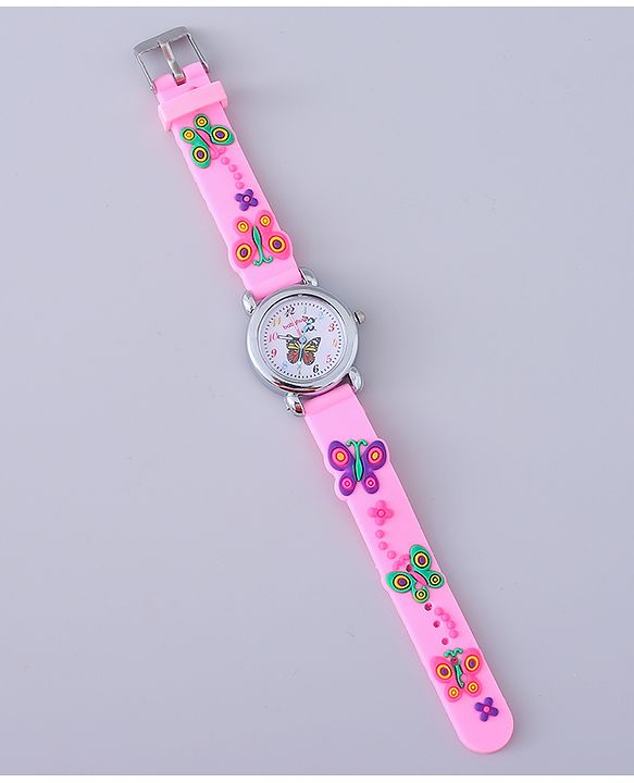 Babyhug Analog Watch with Bracelets & Butterfly Print- Multicolor