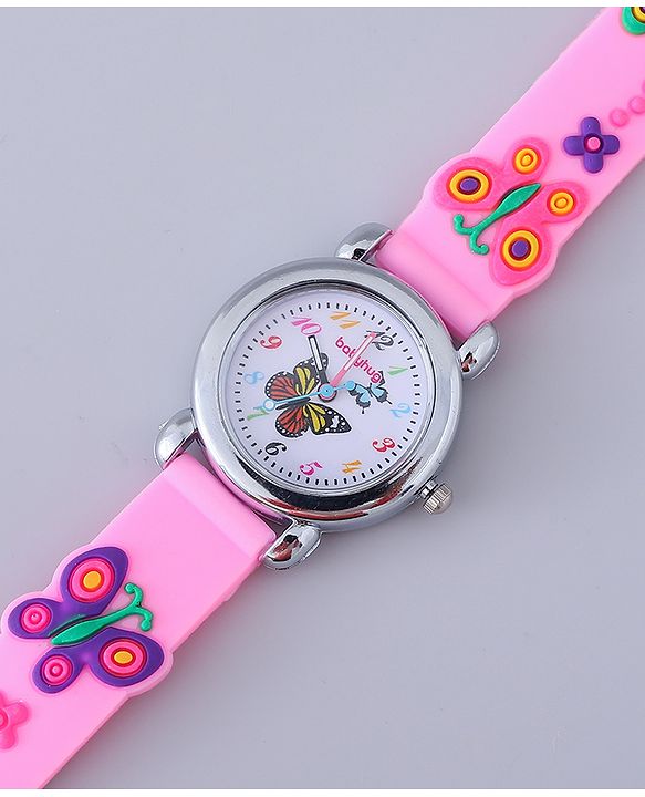 Babyhug Analog Watch with Bracelets & Butterfly Print- Multicolor