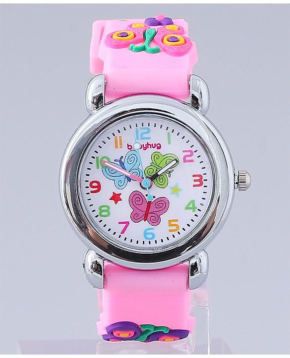 Babyhug Analog Watch with Bracelets & Butterfly Print - Multicolor