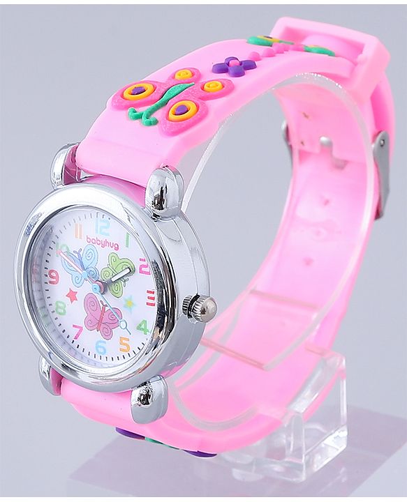 Babyhug Analog Watch with Bracelets & Butterfly Print - Multicolor