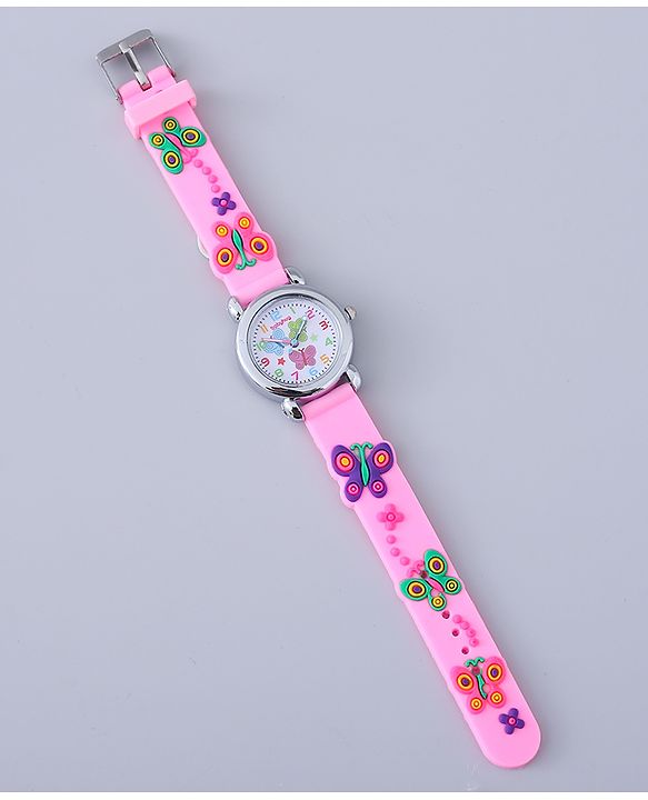 Babyhug Analog Watch with Bracelets & Butterfly Print - Multicolor