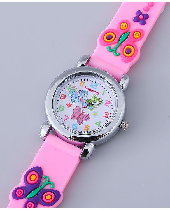 Babyhug Analog Watch with Bracelets & Butterfly Print - Multicolor