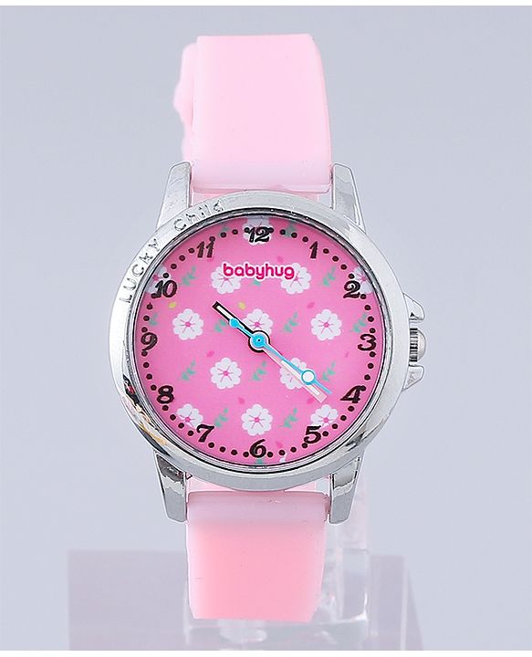Babyhug Analog Watch with Bracelets & Floral Print- Pink