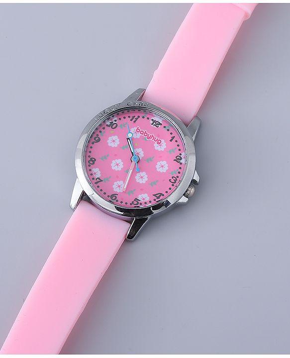 Babyhug Analog Watch with Bracelets & Floral Print- Pink