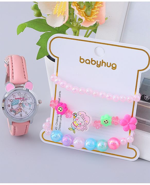 Babyhug Analog Watch with Bracelets & Mermaid Print - Multicolor
