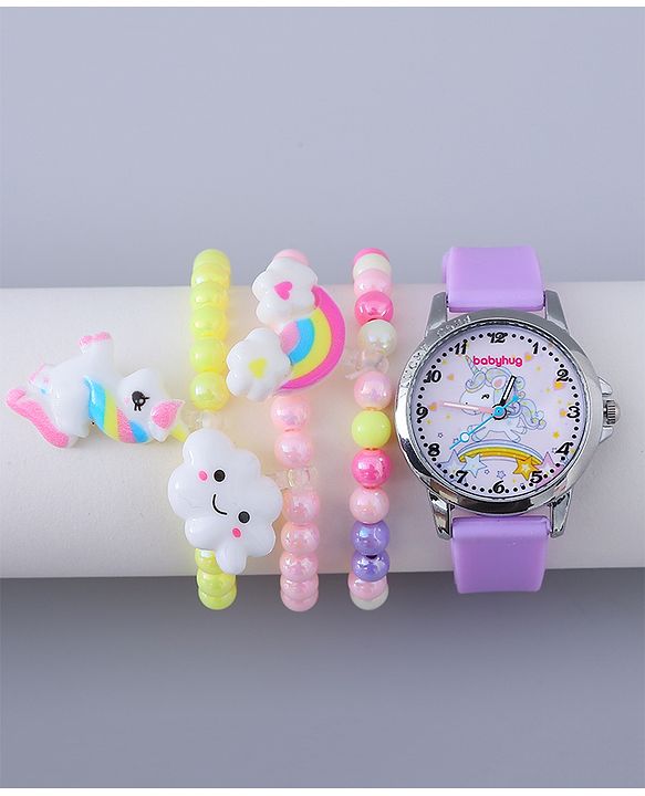 Babyhug Analog Watch with Bracelets & Unicorn Print - Multicolor