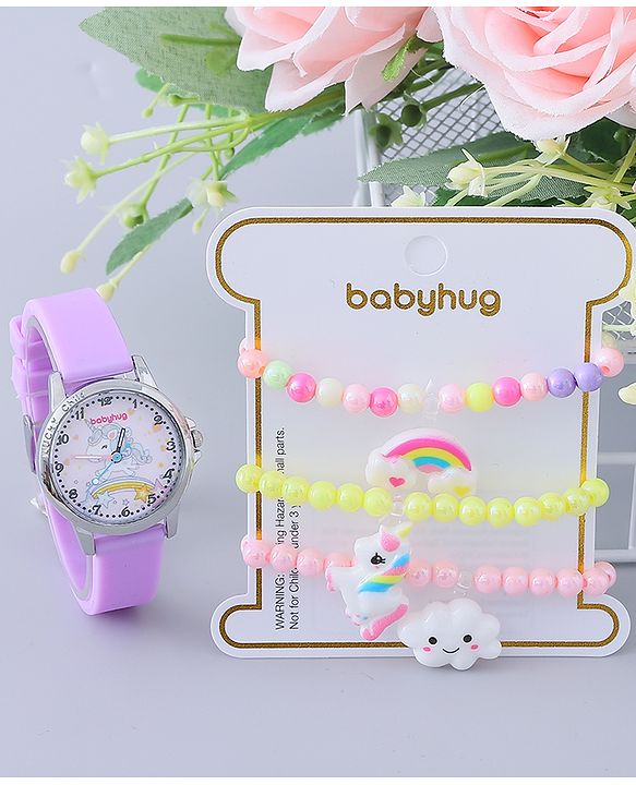Babyhug Analog Watch with Bracelets & Unicorn Print - Multicolor