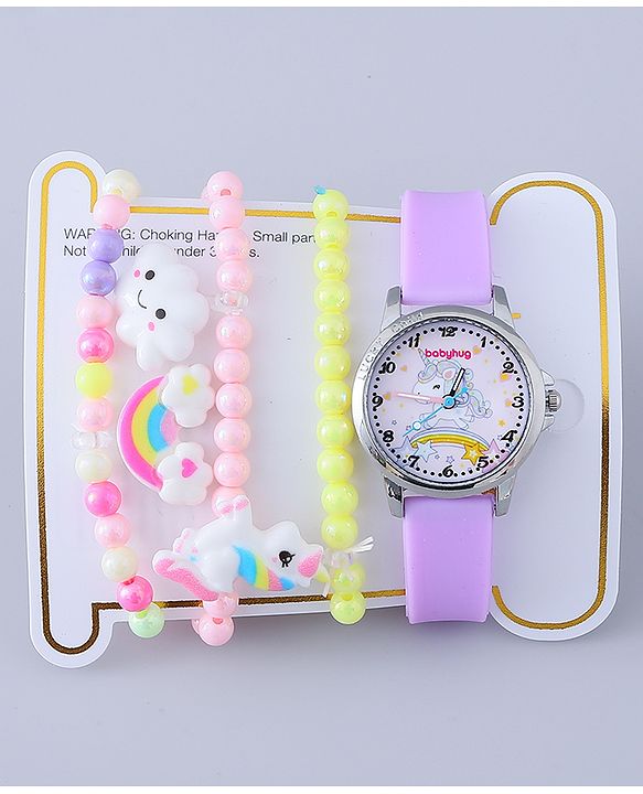 Babyhug Analog Watch with Bracelets & Unicorn Print - Multicolor