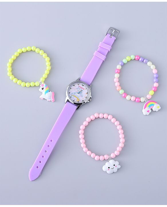 Babyhug Analog Watch with Bracelets & Unicorn Print - Multicolor