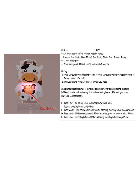 Babyhug Digital Watch with Cow Theme- Light Brown