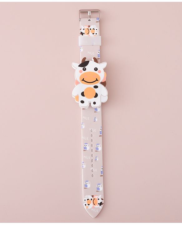 Babyhug Digital Watch with Cow Theme- Light Brown