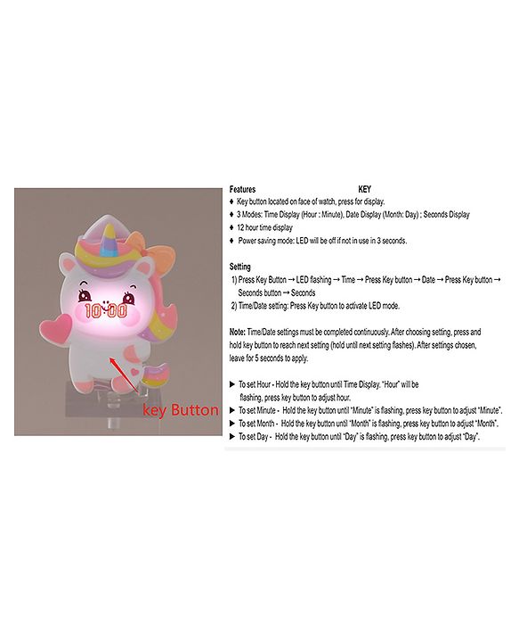Babyhug Digital Watch with Unicorn Theme- Pink