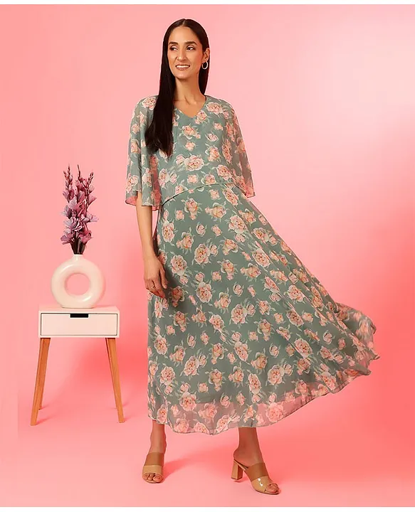 Zelena Full Sleeves Floral Printed Maternity Feeding Dress With Pocket Blue  Online in India, Buy at Best Price from Firstcry.com - 13895521