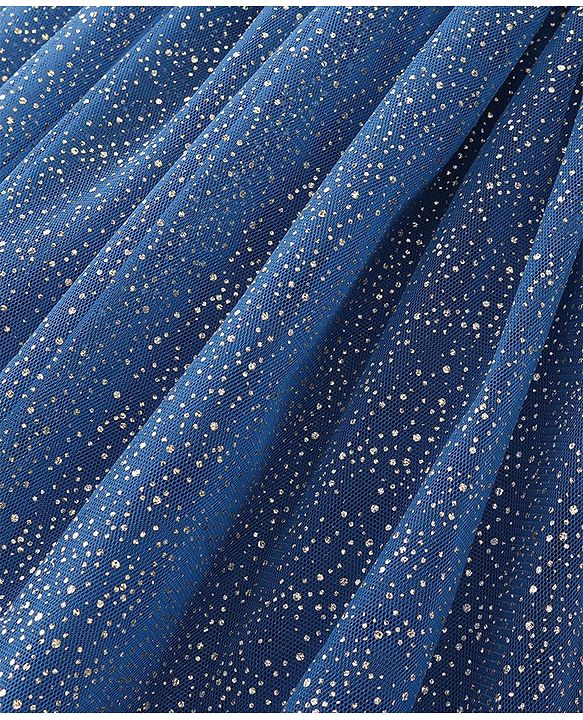 Babyhug Cotton Knit Half Sleeves Frock with Glitter Print & Sequin Detail - Navy Blue
