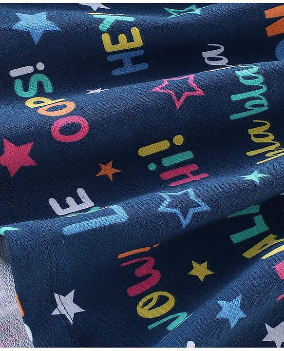 Babyhug 100% Cotton Knit Full Sleeves Hooded Frocks with Text Print - Navy Blue