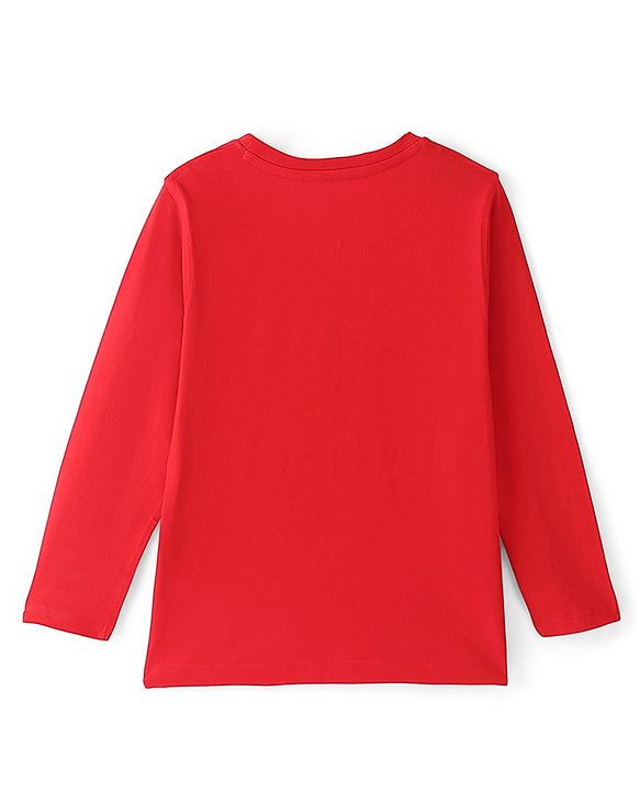 Pine Kids 100% Cotton Full Sleeves Bio Washed T-Shirt Text Print- Red
