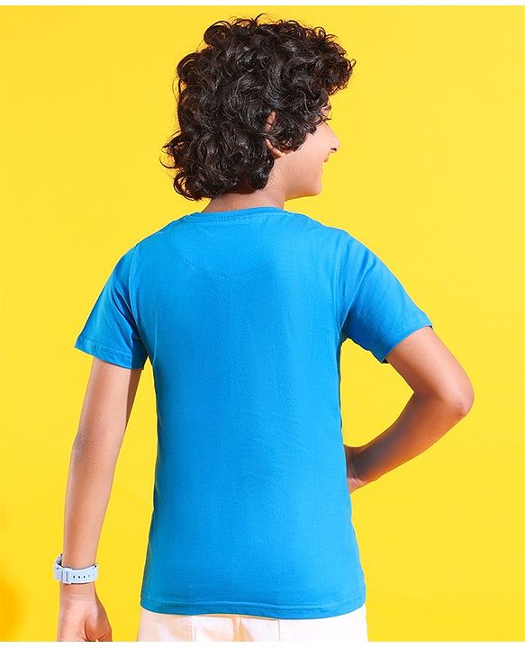 Pine Kids 100% Cotton Knit Half Sleeves Ahead of The Game Printed T-Shirt -Blue Aster