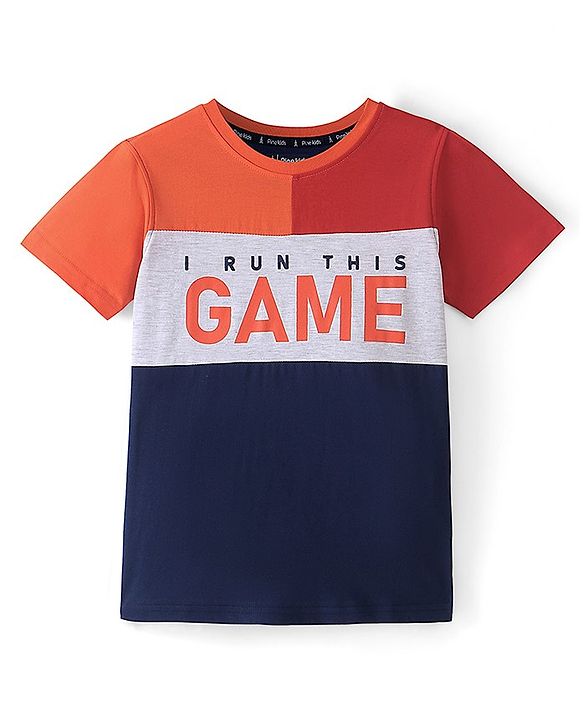 Pine Kids 100% Cotton Knit Half Sleeves Cut & Sew T-Shirt - Red & Blue