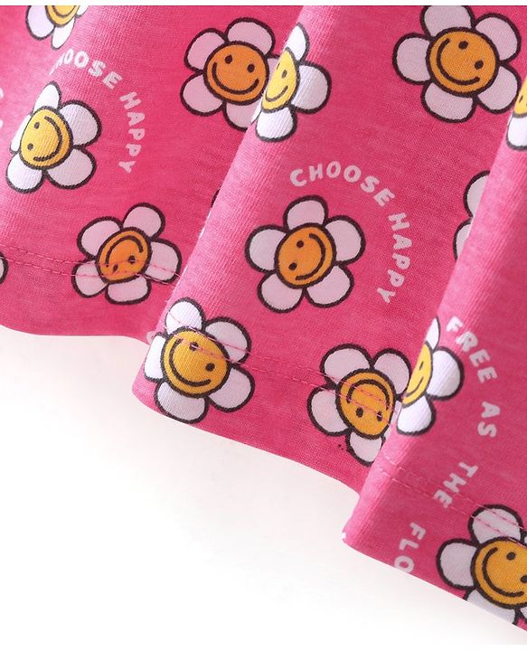 Babyhug 100% Cotton Full Sleeves Frock With Floral Print - Pink