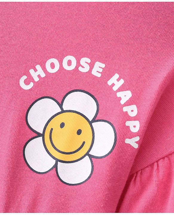 Babyhug 100% Cotton Full Sleeves Frock With Floral Print - Pink