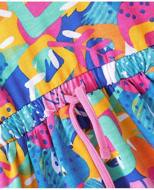 Babyhug 100% Cotton Knit Full Sleeves Winter Frock Abstract Print - Blue