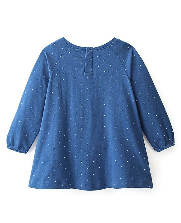 Babyhug 100% Cotton Full Sleeves Frock With Floral Print- Navy Blue