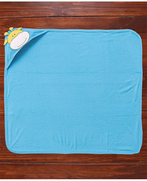 Babyhug Cotton Terry Knit Towel with Hood Giraffe Applique L 76.2 x B 76.2 cm - Blue
