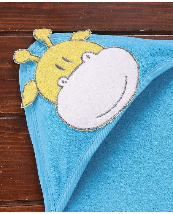 Babyhug Cotton Terry Knit Towel with Hood Giraffe Applique L 76.2 x B 76.2 cm - Blue