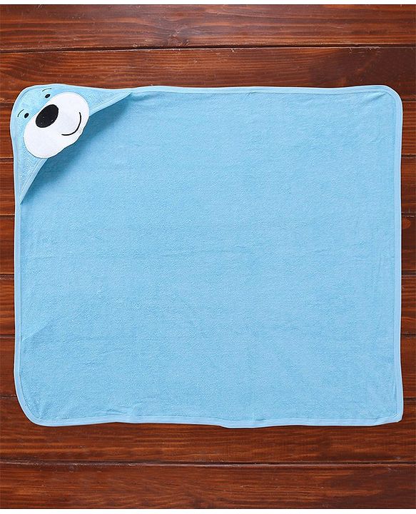Babyhug Cotton Terry Knit Towel with Hood Bear Applique L 76.2 x B 76.2 cm - Blue