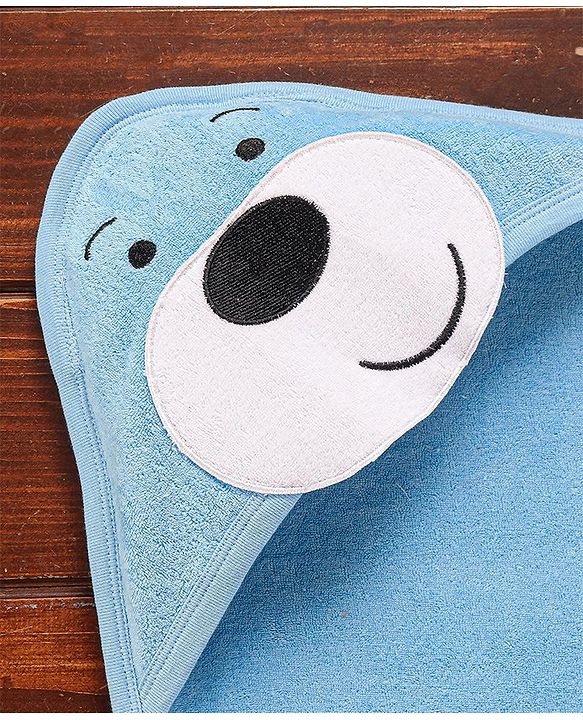 Babyhug Cotton Terry Knit Towel with Hood Bear Applique L 76.2 x B 76.2 cm - Blue