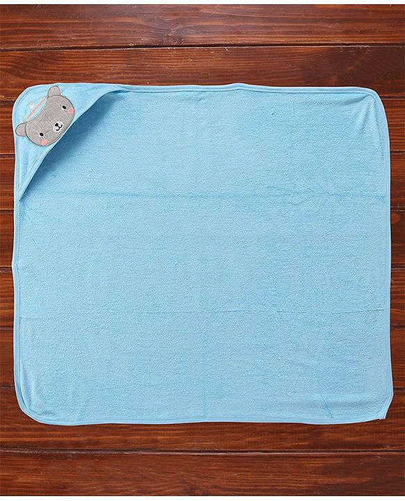 Babyhug Cotton Terry Knit Towel with Hood Bear Applique L 76.2 x B 76.2 cm - Blue