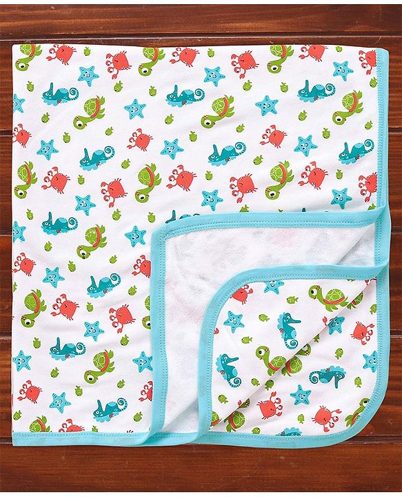 Babyhug Terry Knit Towel with Crab Print L 76.2 X B 76.2 cm- Blue