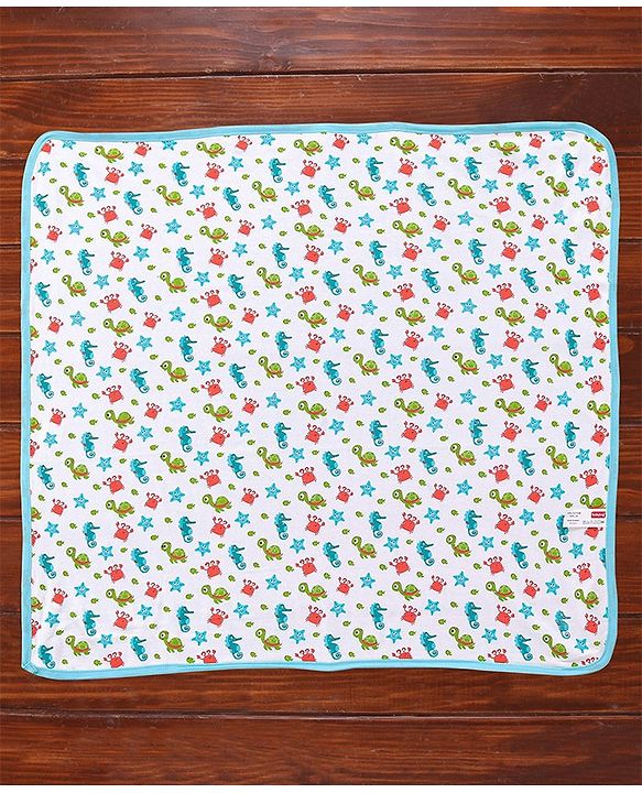 Babyhug Terry Knit Towel with Crab Print L 76.2 X B 76.2 cm- Blue