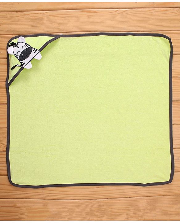 Babyhug Cotton Terry Knit Zebra Design Towel with Hood L 76 x B 76 cm - Green