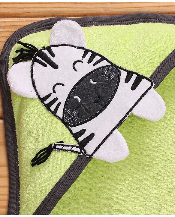 Babyhug Cotton Terry Knit Zebra Design Towel with Hood L 76 x B 76 cm - Green