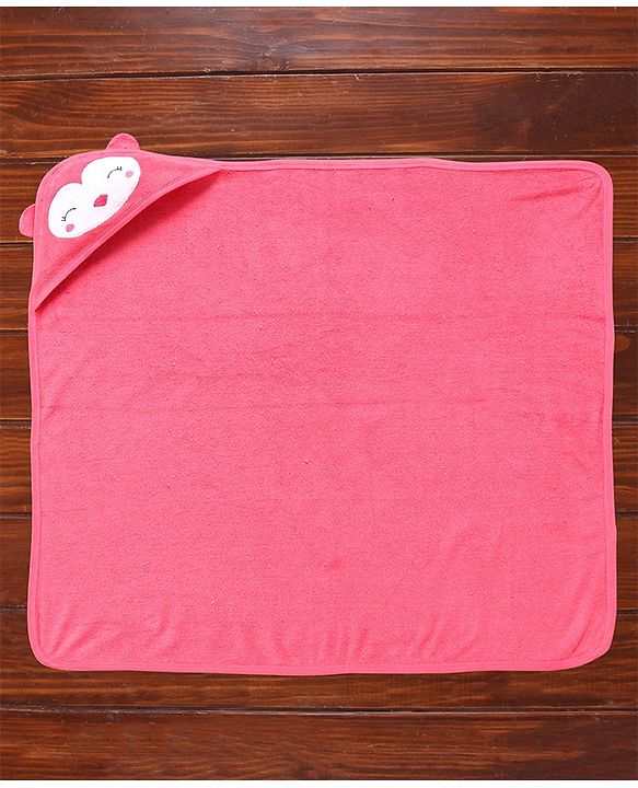 Babyhug Cotton Terry Knit Towel with Hood Face Applique L 76.2 x B 76.2 cm - Pink