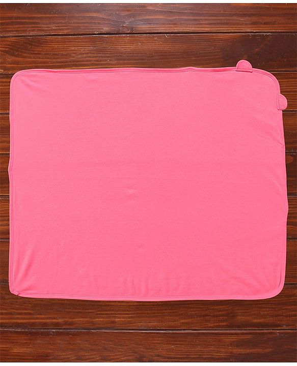 Babyhug Cotton Terry Knit Towel with Hood Face Applique L 76.2 x B 76.2 cm - Pink