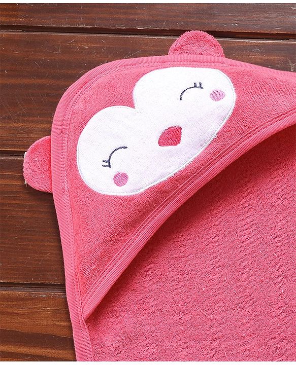 Babyhug Cotton Terry Knit Towel with Hood Face Applique L 76.2 x B 76.2 cm - Pink