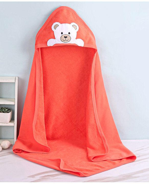 Babyhug Knit Terry Towel with Hood Bear Print L 76.2 X B 76.2 cm - Orange