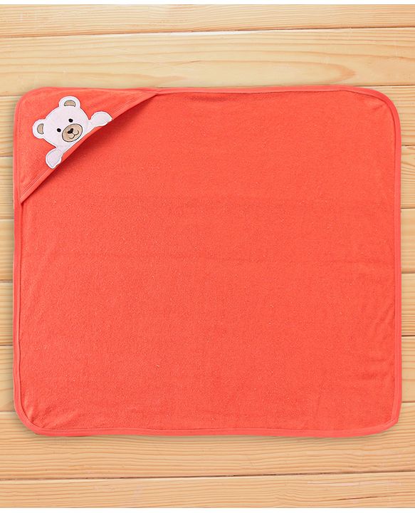 Babyhug Knit Terry Towel with Hood Bear Print L 76.2 X B 76.2 cm - Orange