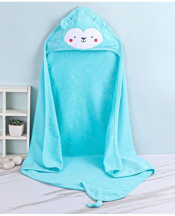 Babyhug Knit Terry Towel with Hood Animal Print L 76.2 X B 76.2 cm - Blue