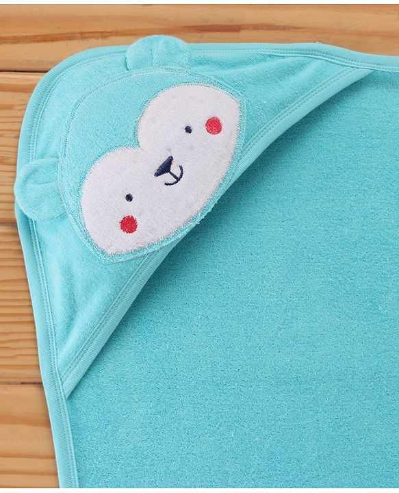 Babyhug Knit Terry Towel with Hood Animal Print L 76.2 X B 76.2 cm - Blue